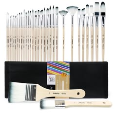 an assortment of paint brushes in a case