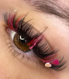 Colorful Eyelashes Extensions, Valentine Eyelash Extensions, Cute Lash Extensions With Color, Eyelashes With Pink, Lashes With Rhinestones, Eyelash Extensions With Glitter, Lashes Extensions With Color, Valentines Lash Extensions