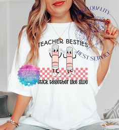 All designs featured on products sold in the Formerly-->Smashing Blueberries Store-->Now June Lilly Market, are not to be used, copied, reproduced, or distributed in any form.  Introducing our Teacher Bestie Comfort Colors T-shirt, the perfect blend of comfort and style for the educator in your life! Crafted from soft, pre-shrunk cotton in a delightful palette of colors, this tee is a must-have for every teacher bestie. 🍎 Designed for Comfort: Made with the renowned Comfort Colors fabric. Perfe Teacher Bestie Shirts, Teacher Wear, Bestie Gifts, Teacher Humor, Teacher Favorite Things, Teacher Shirts, Favorite Shirts, Piece Of Clothing, Tshirt Colors