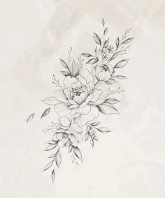 a black and white drawing of flowers