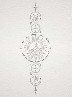 a drawing of the sun and moon with different symbols in each one's center