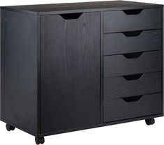 a black cabinet with five drawers and wheels