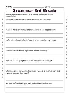 a printable worksheet for grade 3 students to practice their writing and spelling skills