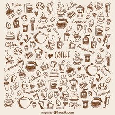 coffee doodles on a white background