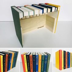 there is a book shelf made out of books