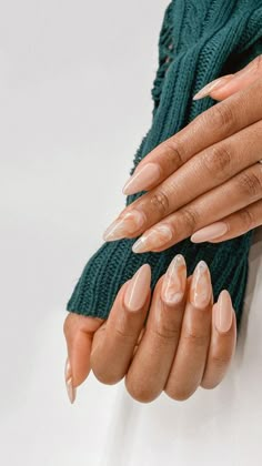 Neutral Nail Inspo Almond, Liquid Gel Full Set Nails, Trendy Minimalist Nails Almond, Nails For Vacay, Marble Almond Nails, Beige Nails Design, Shiny Nails Designs, Almond Acrylic, Hello Nails