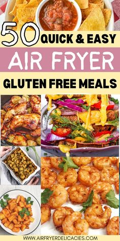 A delicious array of gluten-free meals prepared in an air fryer, showcasing crispy textures and rich flavors. Gfdf Recipes Dinners, Gluten Free Chicken Tenders Air Fryer, Low Gluten Recipes, Gluten Free Recipes For Dinner Easy Quick, Quick Easy Gluten Free Dinner, Air Fryer Gluten Free Recipes, Low Calorie Gluten Free Recipes, Healthy Gluten Free Recipes Easy, Gluten Free Recipes For Dinner Easy