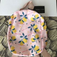 Lemon Print And Pink Mini Backpack Use For Makeup Or Snack Pack Lemon Logo, Logo Yellow, Mini Backpack Purse, Vegan Leather Backpack, Pink Lemon, Lemon Print, Blue Rainbow, White Houndstooth, Pink Backpack