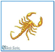 a yellow scorpion embroidered on a white background