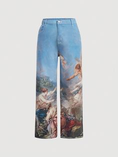 Women's Plus Size Character Print Straight Leg Boyfriend Jeans Multicolor    Denim Figure Wide Leg Non-Stretch  Women Plus Clothing, size features are:Bust: ,Length: ,Sleeve Length: Graphic Jeans, Off The Shoulder Tee, Mod Vintage, Printed Sleeveless Top, Clothes Shopping, Cute Comfy Outfits, April 2024, Vintage Casual, Couple Outfits