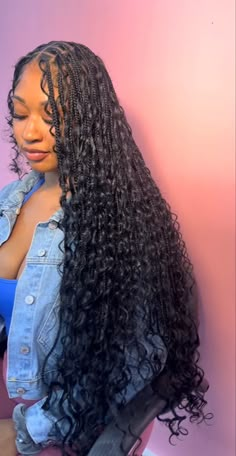 Bohmenian Knotless, Box Braids Hairstyles For Black Women With Curls, Boho Knotless Braids Half Up Half Down, Long Boohoo Braids, Goddess Braids Lots Of Curls, Bohemian Braids Big, Blue Bohemian Knotless Braids, Full Goddess Knotless Braids, Bohemian Braids Long