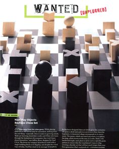 a magazine cover with black and white chess pieces