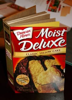 a box of cake mix sitting on top of a table