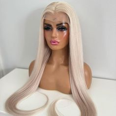 Product Details: Lace Front Wig Virgin Human Hair Custom Color Wig *Cap Style-Lace Front Wig *Material-Virgin Human Hair *Color-Same As Picture *Density-150% *Cap Size-Medium Bangs Ponytail, Straight Lace Front Wig, Purple Wig, Green Wig, Blonde With Pink, Human Hair Color, Blonde Lace Front Wigs, Pink Wig, Red Wigs