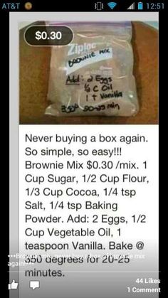 an ad for brownie mix with instructions to make it in the package and how to use