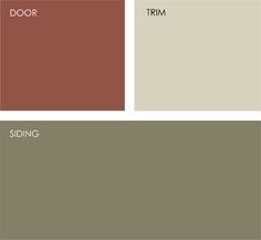 some brown and white paint colors with the words siding on them in red, green, gray