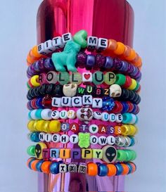 Electric Forest, Ultra, Tomorrowland, EDC, EDCO, Lost Lands Edc Bracelets Ideas, Rave Ideas, Adjustable Beaded Rave Bracelets, Rave-style Beaded Stretch Bracelet As Gift, Kandi Bracelets Rave Goth, Lost Lands Kandi, Nocturnal Wonderland Kandi, Rave Kandi Bracelets Love & Path, Music Festival Accessories