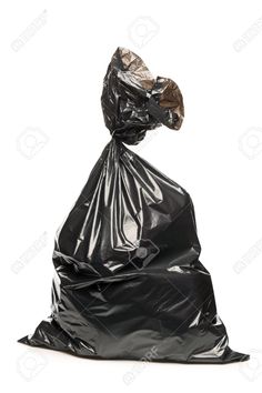 a black garbage bag on a white background stock photo