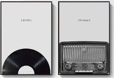 two black and white photographs with an old radio on the front, one has a record player in it