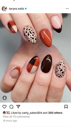 70s Fall Nails, Manicure Fall 2024, Fun Autumn Nails, Short Fall Manicure, Halloween Nails Patchwork, Fall Mismatched Nails, Thanks Nails Thanksgiving, Fall Nails Colorful, Fall Tortoise Shell Nails