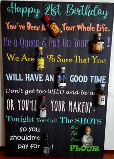 a birthday sign with liquor bottles on it