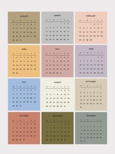 a calendar with different colors and numbers on the front, including one month in each