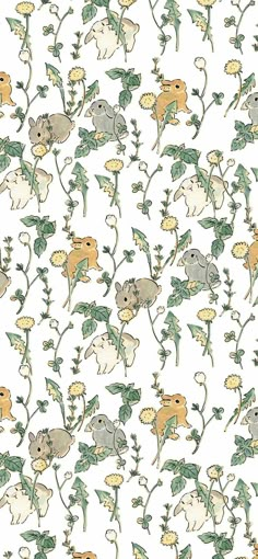 an animal themed wallpaper with flowers and leaves