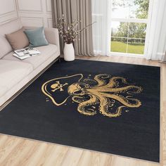 an octopus rug in a living room