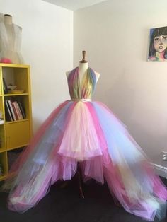 High Low Rainbow Tulle Prom Dress Larp Ideas, Disney Anniversary, Prom Dress Pictures, Rainbow Skirt, 30th Party, Rainbow Tutu, Tulle Skirts, Rainbow Wedding, Unicorn Dress