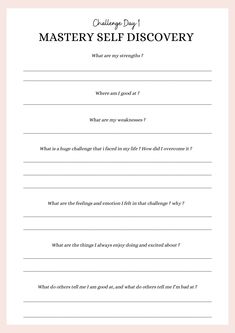 a question sheet with the words, master self discovery