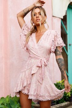 Looks Hippie, Blush Lace Dress, Delicate Gold Jewelry, Yellow Bridesmaids, Angel Sleeves, Staring At You, Angel Sleeve, Clothing Tags, Date Night Dresses