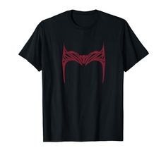 a black t - shirt with red graphic on the chest and an arrow in the middle