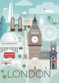 the london skyline is depicted in this poster