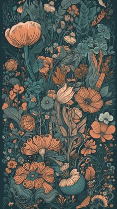 Cell phone wallpaper, orange and teal illustration of flowers bohemian aesthetic Bohemian Wallpaper Iphone, Bohemian Phone Wallpaper, Bohemian Aesthetic Wallpaper, Wallpaper Backgrounds Floral, Phone Wallpaper Orange, Orange Phone Wallpaper, Teal Illustration, Phone Wallpaper Art, Illustrated Wallpaper