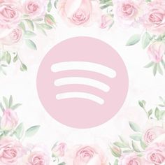 a pink circle with roses around it on a white and pink background that says spotify