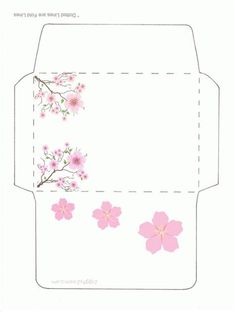 an open envelope with pink flowers on the front and bottom, cut out from paper