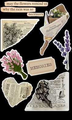 some stickers with flowers and words on them