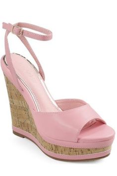 Wedge heel Open toe Faux leather Adjustable around the ankle lace up closure Heel height approx.: 3.5" Platform height approx.: 1" Final sale No returns, only size exchanges Pink Wedges, Casual Beach Wear, Lace Up Wedges, Shoe Fits, 4 Inch Heels, High Class, New Arrival Dress, Summer Shoes, Wedge Heels