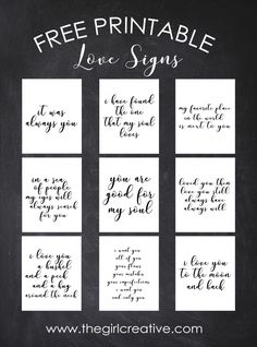 the free printable love signs are perfect for valentine's day or any special occasion