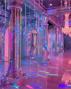 an elaborately decorated room with chandeliers and lights