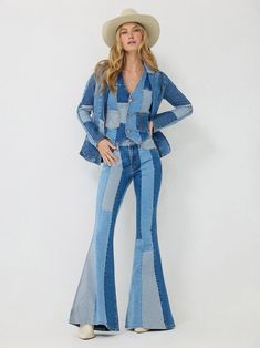 Lainey Wilson Patchwork Blues Bell Bottom Jeans Wrangler Women's 99% Cotton/ 1% Elastane Fit: Slim Rise: High Front Rise: 10 5/8" Leg: Flare Leg Opening: 34" Leg Hem: Finished Hem Jean Shirt Dress, Lainey Wilson, Girls Belts, Bottom Jeans, Work Boots Men, Patchwork Jeans, Leather Cowboy Boots, Jeans Bootcut, Wrangler Jeans