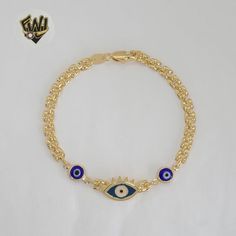 Description: -Alternative Link Evil Eye Bracelet. -Material: 18k Gold Filled (BGF). -Width: 4.4mm. -Eye Measure: 10.5mm. -Available in Size: 7" and 7.5". Select the Desired Size. Eye Bracelet, Evil Eye Bracelet, Ear Jewelry, 7 And 7, Link Bracelets, Evil Eye, Gold Filled, 18k Gold, Size 7