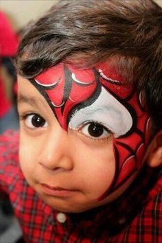 Easy Spiderman Face Paint, Spiderman Face Paint, Spider Man Face Paint, Spiderman Makeup, Spiderman Painting, Face Painting For Boys, Superhero Halloween