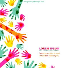 colorful hand prints on white background with space for your text or image in the center