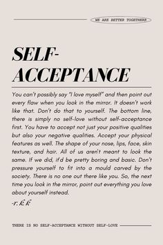 an advertisement with the words self - acceptance on it