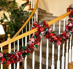 christmas decorations on the banisters and handrails