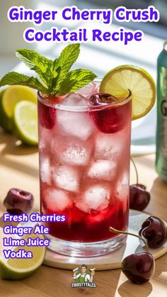 "Discover the delightful Ginger Cherry Crush Cocktail Recipe, a refreshing blend of sweet cherries and spicy ginger that tantalizes your taste buds. This easy ginger cherry drink is perfect for any occasion, offering a fruity twist with every sip. Enjoy the vibrant flavors of this cherry ginger cocktail, ideal for summer gatherings or cozy nights in. Try our Cherry Crush Cocktail for a deliciously unique experience, or mix up a Cherry Ginger Smash for a fun twist. Elevate your cocktail game with this irresistible Ginger Cherry Crush!"