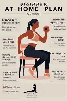 "Ready to start working out? This at-home workout plan for beginners is designed to be simple, effective, and doable. Save this pin and start your journey to a healthier you!" #HomeWorkout, #BeginnerFitness, #WorkoutAtHome, #FitnessForBeginners, #SimpleWorkout, #NoGymNeeded, #EasyExercises, #HealthyStart, #FitnessJourney, #GetFitAtHome Beginner Workout At Home Plan, Beginner Strength Workout At Home, Work Out Routines Beginner Women At Home, How To Begin An Exercise Routine, Beginner Home Workout Plan Woman, Work Out Routines Beginner Women, 20 Minute Workout At Home Beginner, How To Create A Workout Plan At Home, Daily Workout Plan At Home