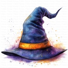 a watercolor painting of a wizard's hat