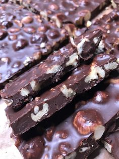 chocolate and nuts are stacked on top of each other